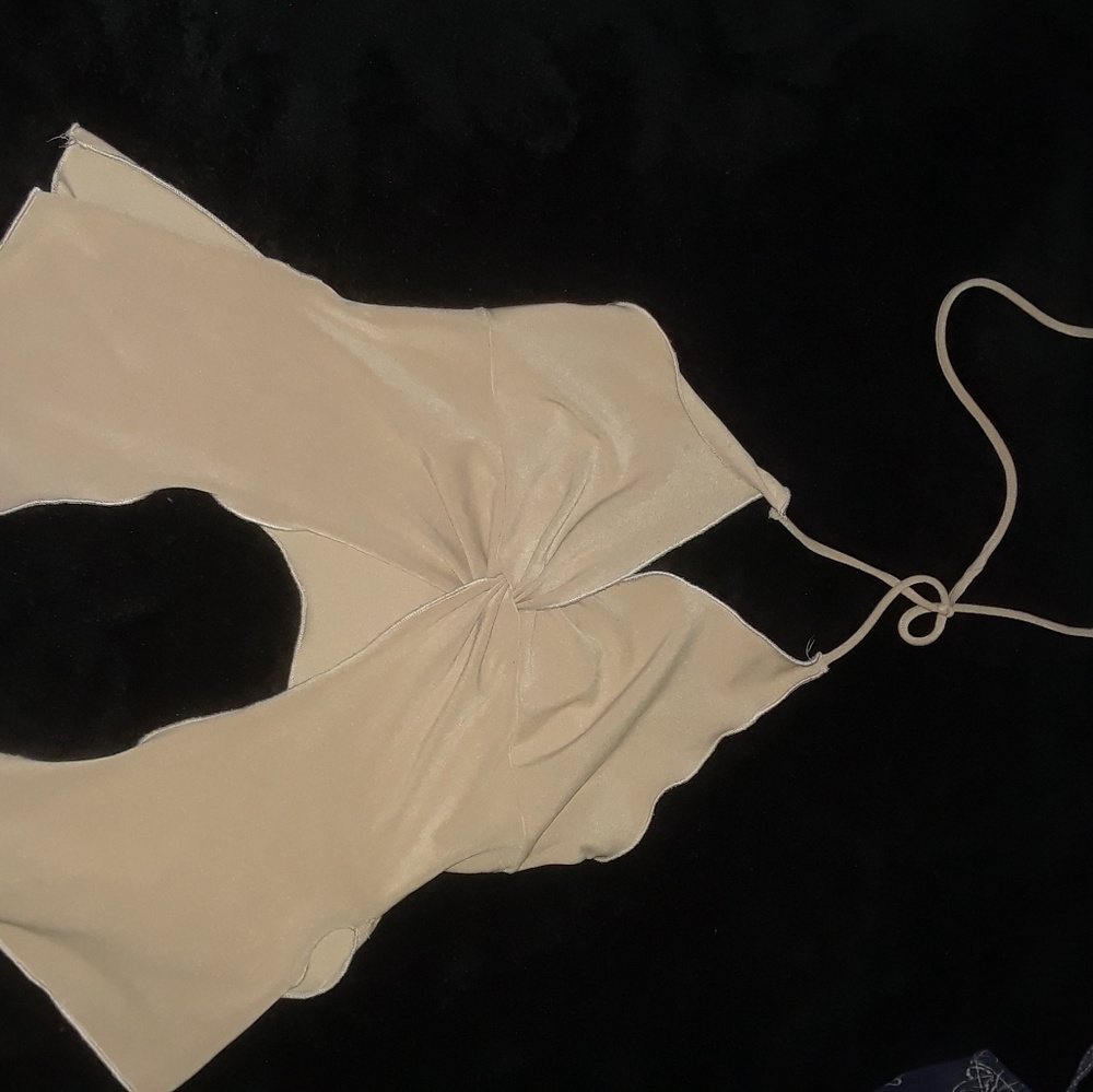 Halter backless cream colored club top with peek a